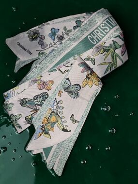 X5 Multicolor Butterfly Silk Twilly with Mint Accents